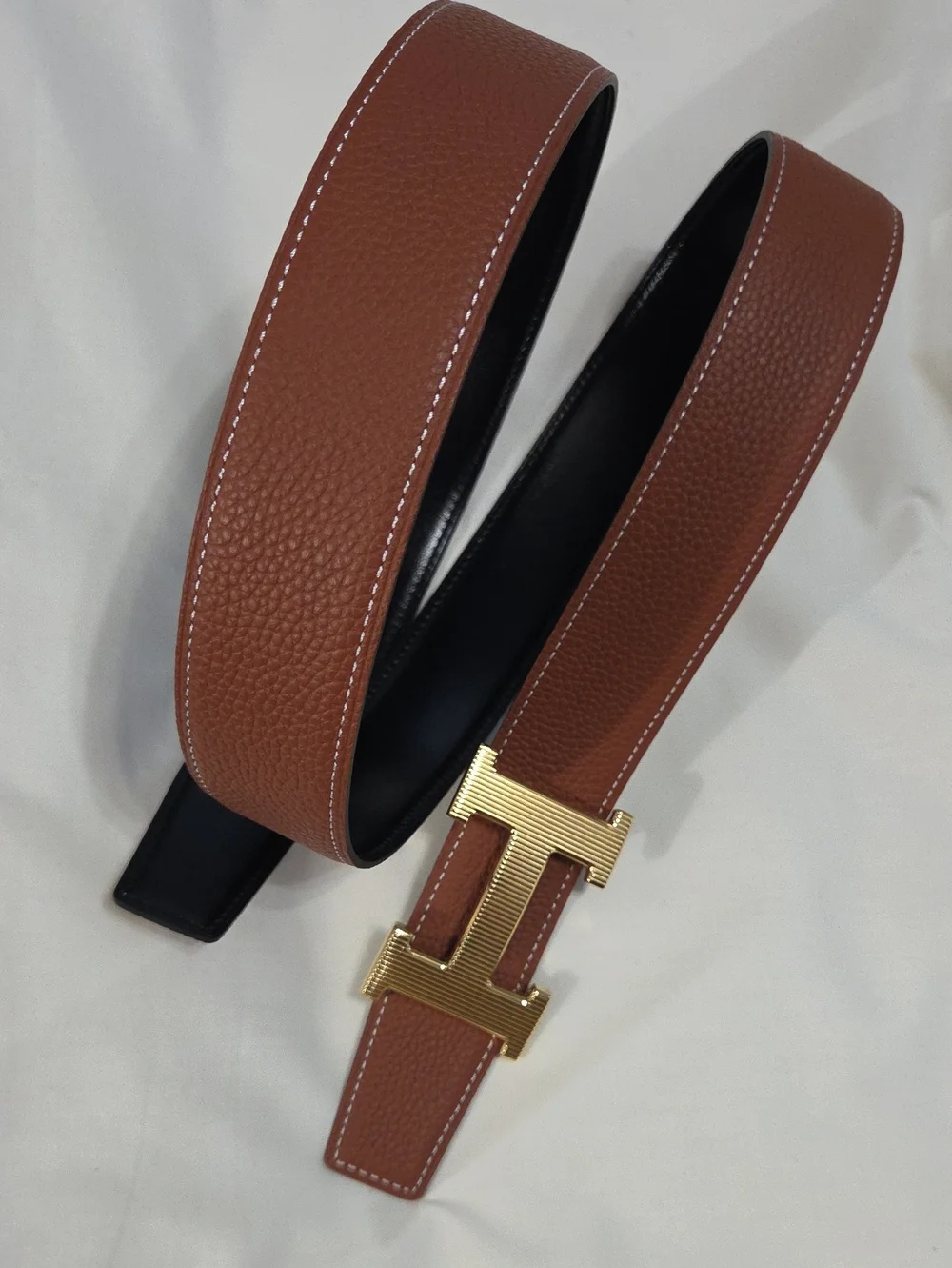 Hermes Brown Leather Men's Belt with Gold H Buckle 100cm